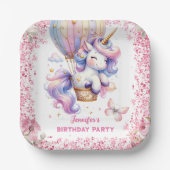 妖精ユニコーン誕生日ガールピンクかわいい ペーパープレート (正面)
