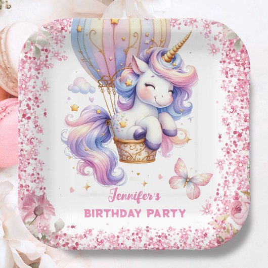 妖精ユニコーン誕生日ガールピンクかわいい ペーパープレート