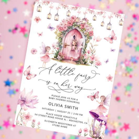 妖精ワイルドフラワーピンク赤ちゃんシャワー招待状 招待状