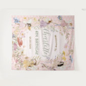 妖精ワイルドフラワーフラワーズメドウ誕生日へようこそ タペストリー (正面(横))