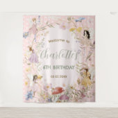 妖精ワイルドフラワーフラワーズメドウ誕生日へようこそ タペストリー (正面)