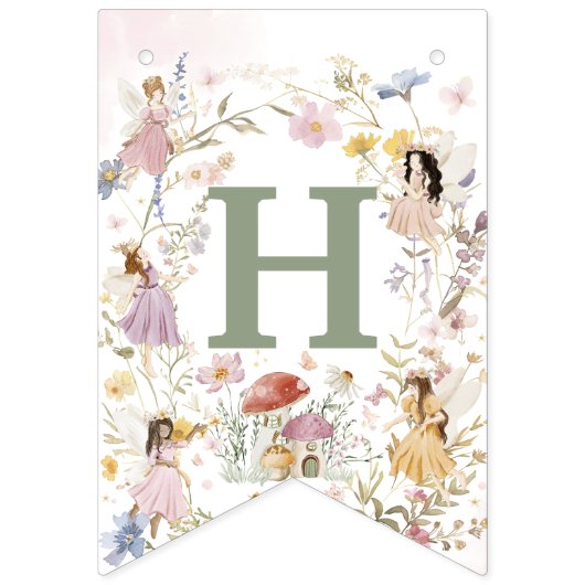 妖精ワイルドフラワーメドウフラワーズガーランド誕生日 バンティングフラッグ (第1の旗)