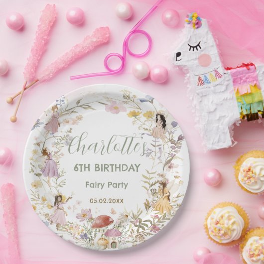 妖精ワイルドフラワーメドウフラワーズ誕生日 ペーパープレート (パーティー)