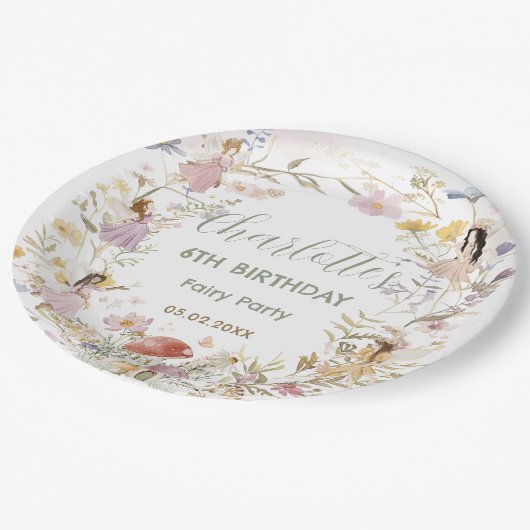 妖精ワイルドフラワーメドウフラワーズ誕生日 ペーパープレート (アングル)