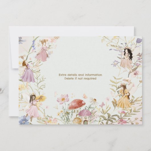 妖精ワイルドフラワーメドウ花誕生日写真 招待状 (裏面)