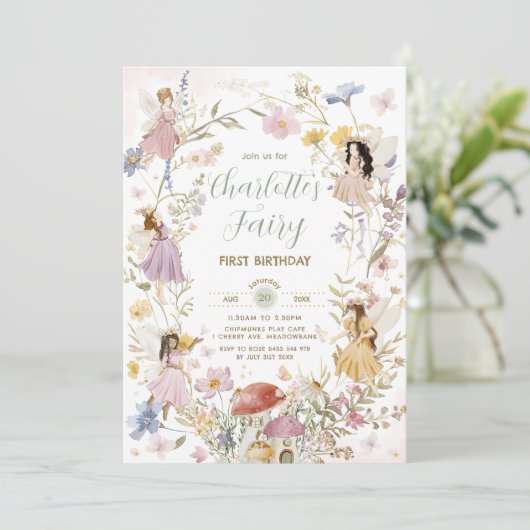 妖精ワイルドフラワーメドウ花1st誕生日 招待状 (スタンド正面)
