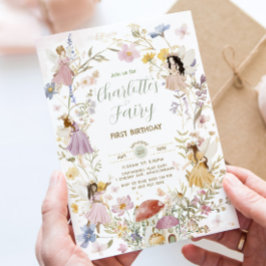 妖精ワイルドフラワーメドウ花1st誕生日 招待状