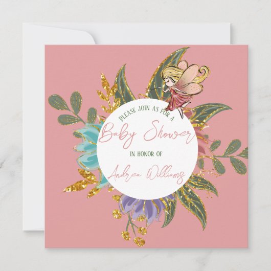 妖精ワンダーランド魔法の森の赤ちゃんシャワー 招待状 (正面)