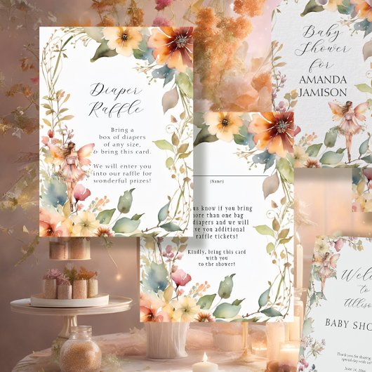 妖精秋フローラデイジーベビーガールおむつラッフル エンクロージャーカード