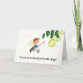 妖精絵画の梨のパーソナライズされた誕生日 カード (正面)