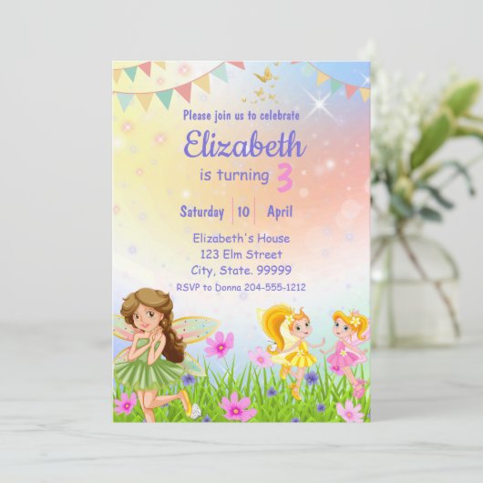 妖精誕生日お洒落プリンセスガール 招待状 (スタンド正面)