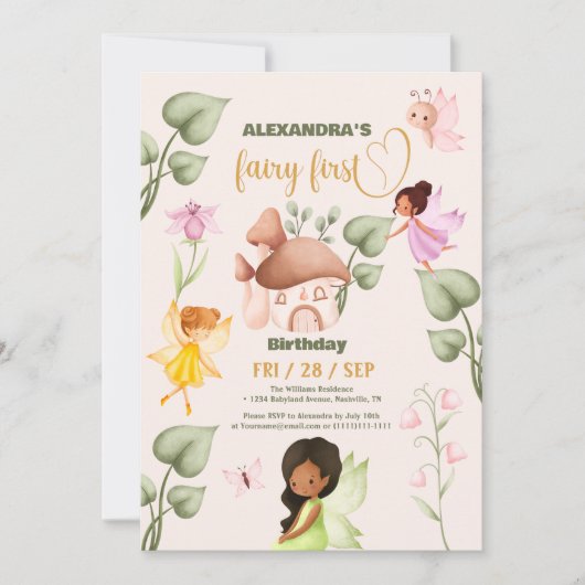 妖精誕生日お洒落プリンセス妖精誕生日 招待状 (正面)