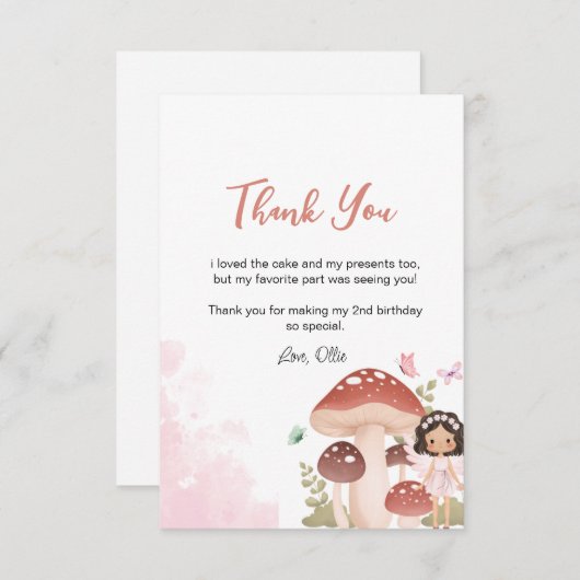 妖精誕生日エンチャントお洒落ガーデンフォレスト サンキューカード (正面/裏面)