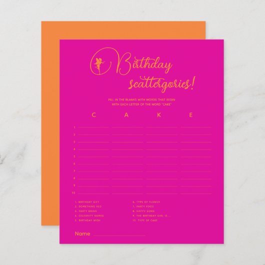 妖精誕生日スキャッタゴリー！誕生日パーティーゲーム (正面/裏面)