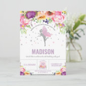 妖精誕生日パープルピンクフローラシルバーグリッター 招待状 (スタンド正面)