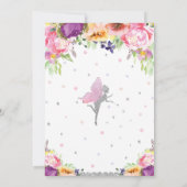 妖精誕生日パープルピンクフローラシルバーグリッター 招待状 (裏面)