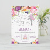 妖精誕生日パープルフローラシルバーお洒落 招待状 (スタンド正面)