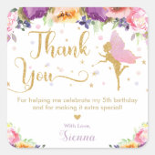 妖精誕生日ピンクパープルフローラありがとう好意 スクエアシール (正面)