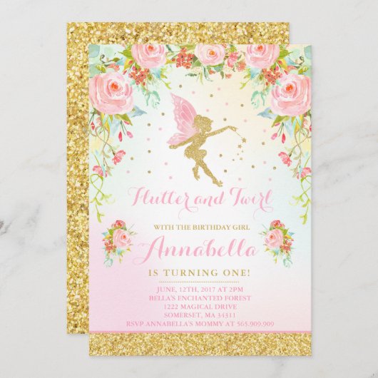 妖精誕生日招待状お洒落マジカルパーティー 招待状 (正面/裏面)