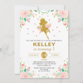 妖精誕生日招待状ピンクフローラガールパーティー 招待状 (正面)