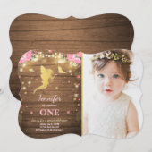 妖精誕生日招待状ピンク金ゴールドマジカルお洒落 招待状 (正面/裏面)