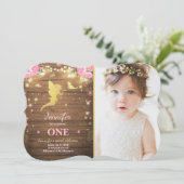 妖精誕生日招待状ピンク金ゴールドマジカルお洒落 招待状 (スタンド正面)