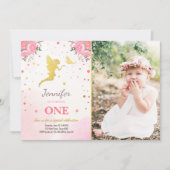 妖精誕生日招待状ピンク金ゴールドマジカルお洒落 招待状 (正面)