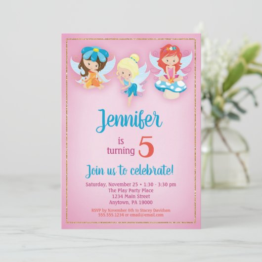 妖精誕生日招待状 – ガールズフェアリーパーティー 招待状 (スタンド正面)