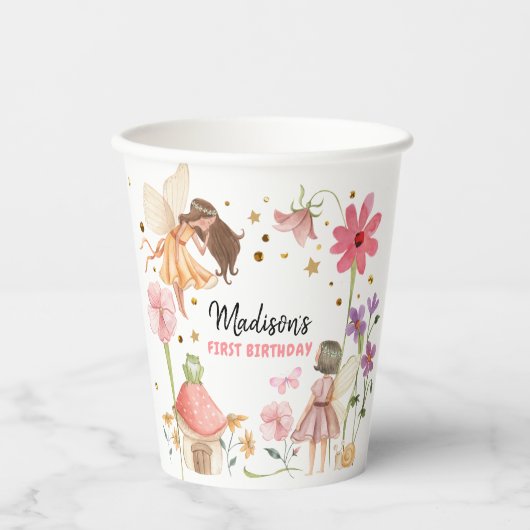 妖精誕生日魅惑された森の女の子1st誕生日 紙コップ (正面)