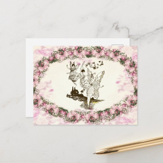 妖精踊りヴィンテージ花 ポストカード (正面/裏面インサイチュ)