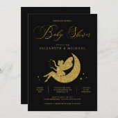 妖精金ゴールドブラックグリッターガールベビーシャワー 招待状 (正面/裏面)