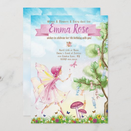 妖精魔法誕生日パーティー 招待状 (正面/裏面)