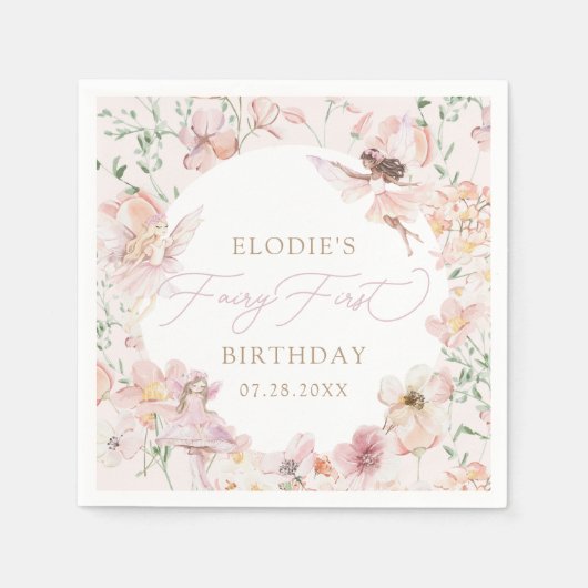 妖精1stピンクフローラガールズディスポーザブル誕生日 スタンダードカクテルナプキン (正面)