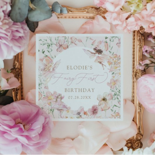 妖精1stピンクフローラガールズディスポーザブル誕生日 スタンダードカクテルナプキン