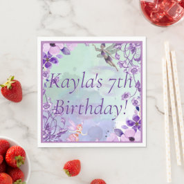 妖精7誕生日水彩紫モノグラム名 スタンダードランチョンナプキン