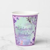 妖精7誕生日水彩紫モノグラム名 紙コップ (裏面)