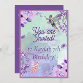 妖精7誕生日水彩紫 招待状 (正面/裏面)