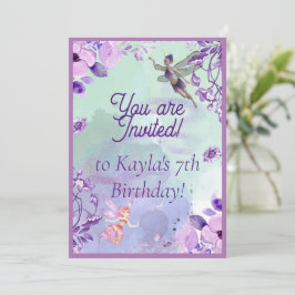妖精7誕生日水彩紫 招待状