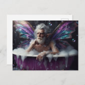 妖精《フェアリー》の老人が紫色の浴槽で泡風呂に ポストカード (正面/裏面)