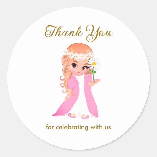 妖精&フラワーオンホワイト ラウンドシール (正面)