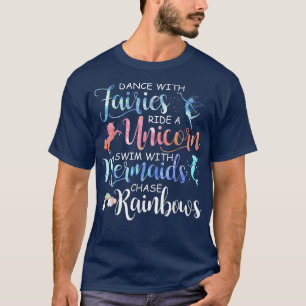 妖精、ユニコーン、人魚と虹おもしろい Tシャツ