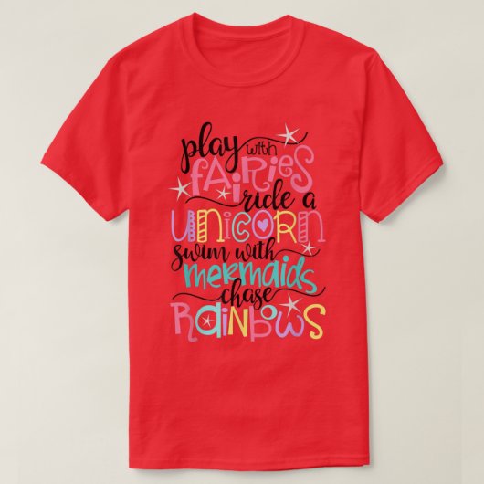 妖精、ユニコーン、人魚、虹のおもしろい Tシャツ (デザイン正面)