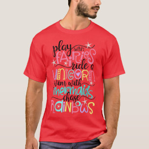 妖精、ユニコーン、人魚、虹のおもしろい Tシャツ