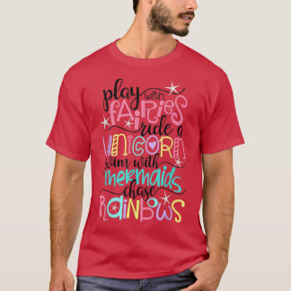 妖精、ユニコーン、人魚、虹のおもしろい Tシャツ