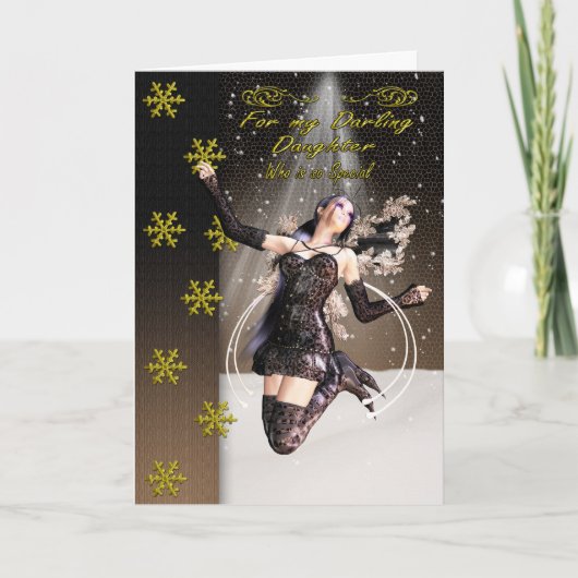 妖精、茶色が付いている娘のクリスマスカード シーズンカード (正面)