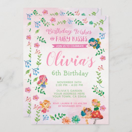 妖精、魔法の誕生日招待状 招待状 (正面/裏面)