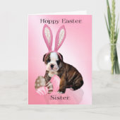 妹にかわいい復活祭のブルドッグで卵を使った子犬 シーズンカード (正面)