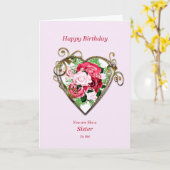 妹のように私には誕生日アンティークバラ カード (黄色い花)