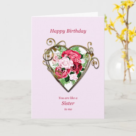 妹のように私には誕生日アンティークバラ カード (黄色い花)