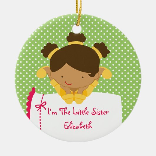 妹のクリスマスのオーナメントの菓子の女の子 セラミックオーナメント (正面)